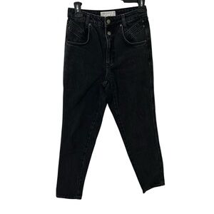 Topshop Mom Jeans Button Fly High Rise Tapered Black Denim W25 L30